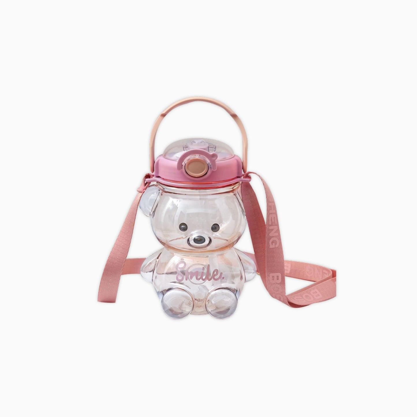 Teddy-Shaped Water Bottle with Straw and Strap for Children