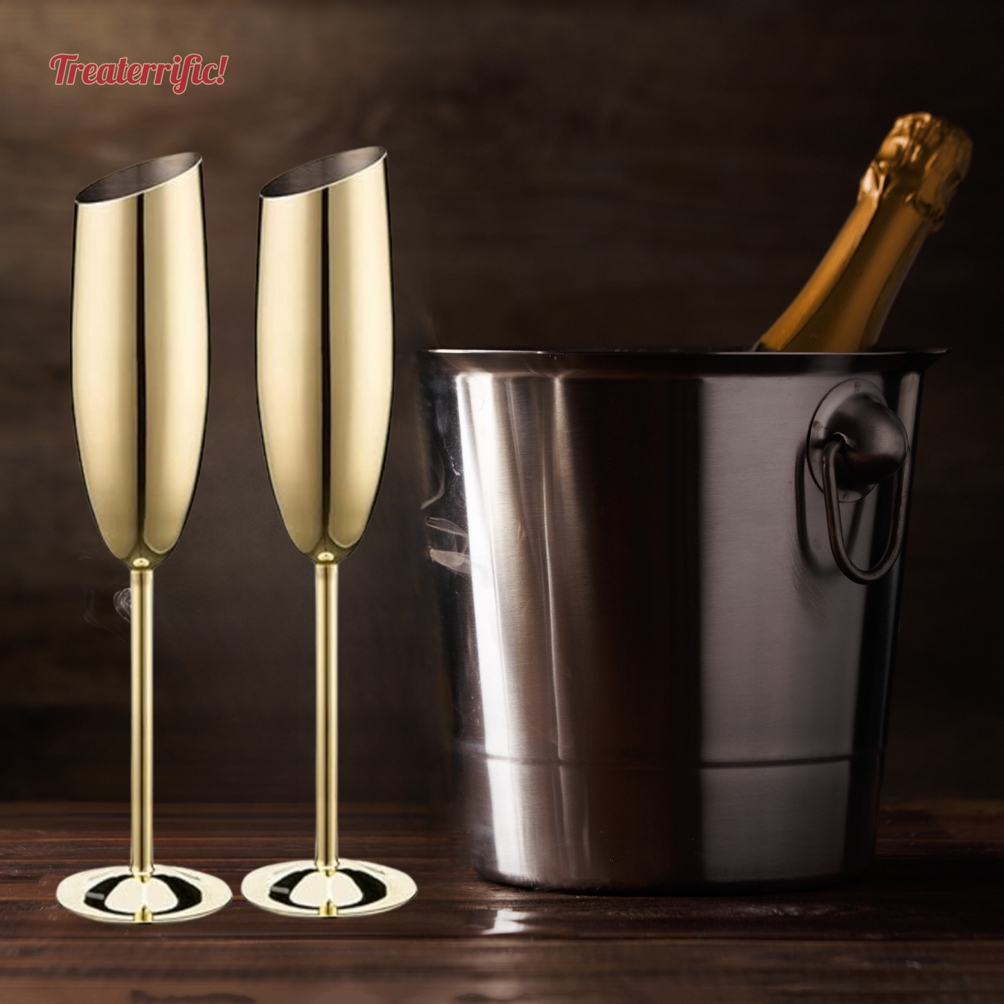 Gold Stainless Steel Champagne Flutes (Set of 2)