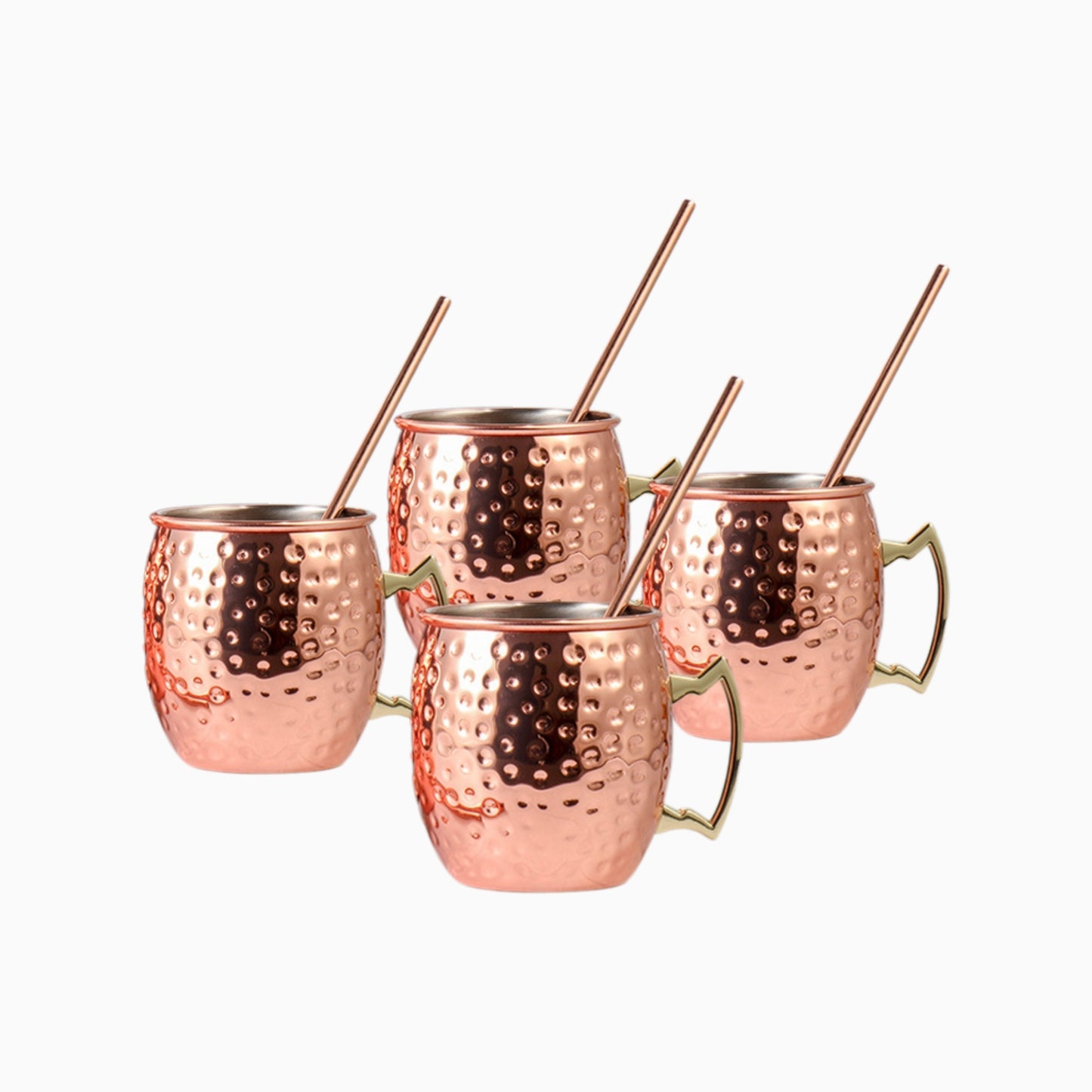 Set of 4 Hammered Copper Moscow Mule Mugs with Straws - 16oz Cups