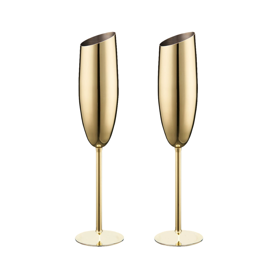 Gold Stainless Steel Champagne Flutes (Set of 2)