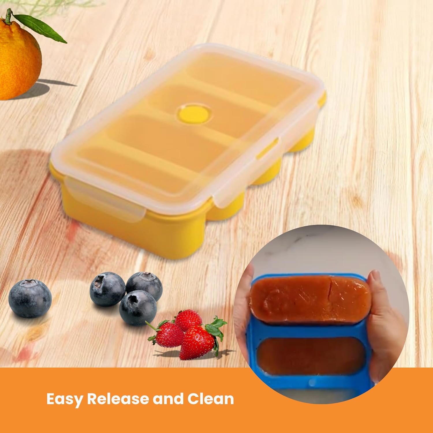 Silicone Stackable Freezer Container with Lid- 4 Compartments