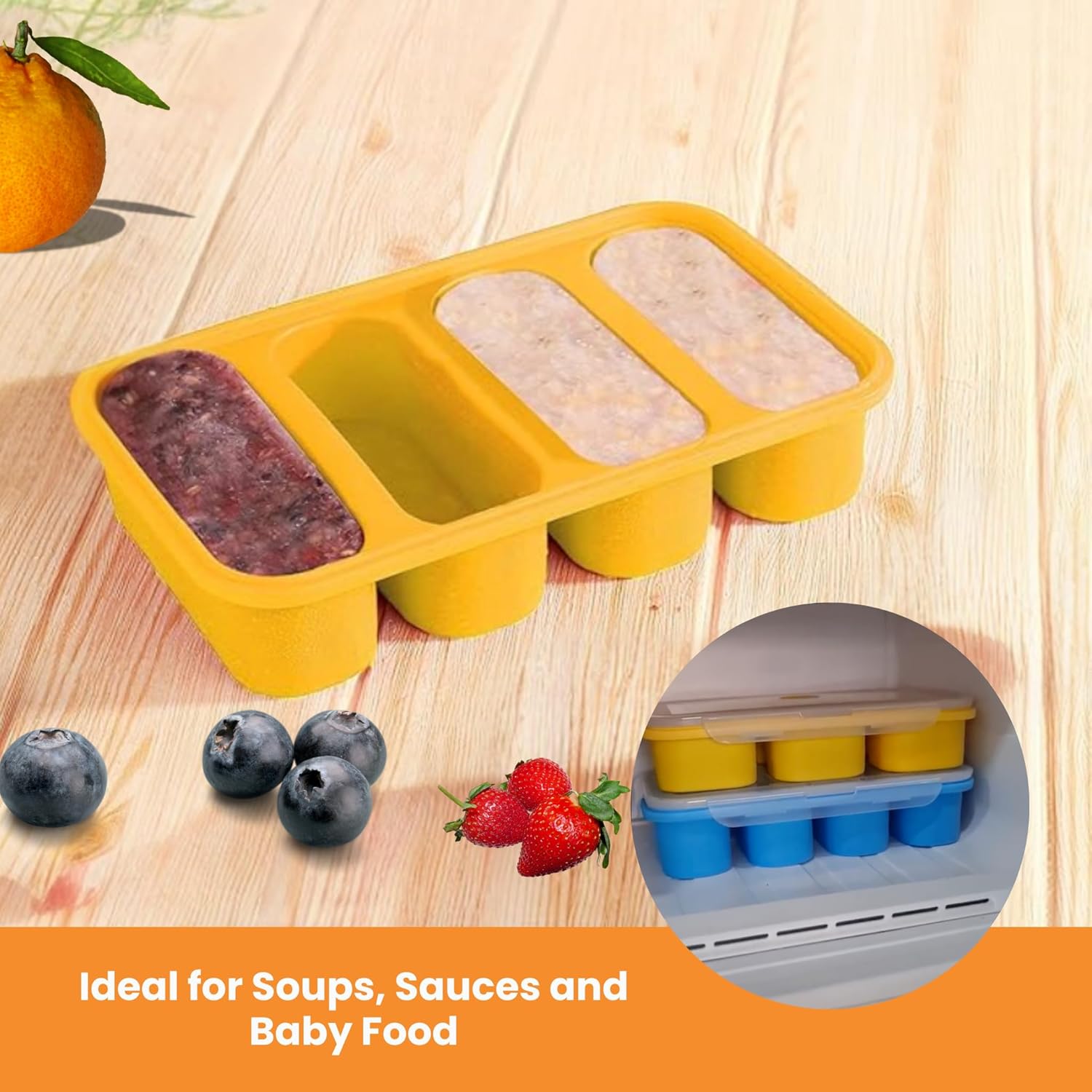 Silicone Stackable Freezer Container with Lid- 4 Compartments