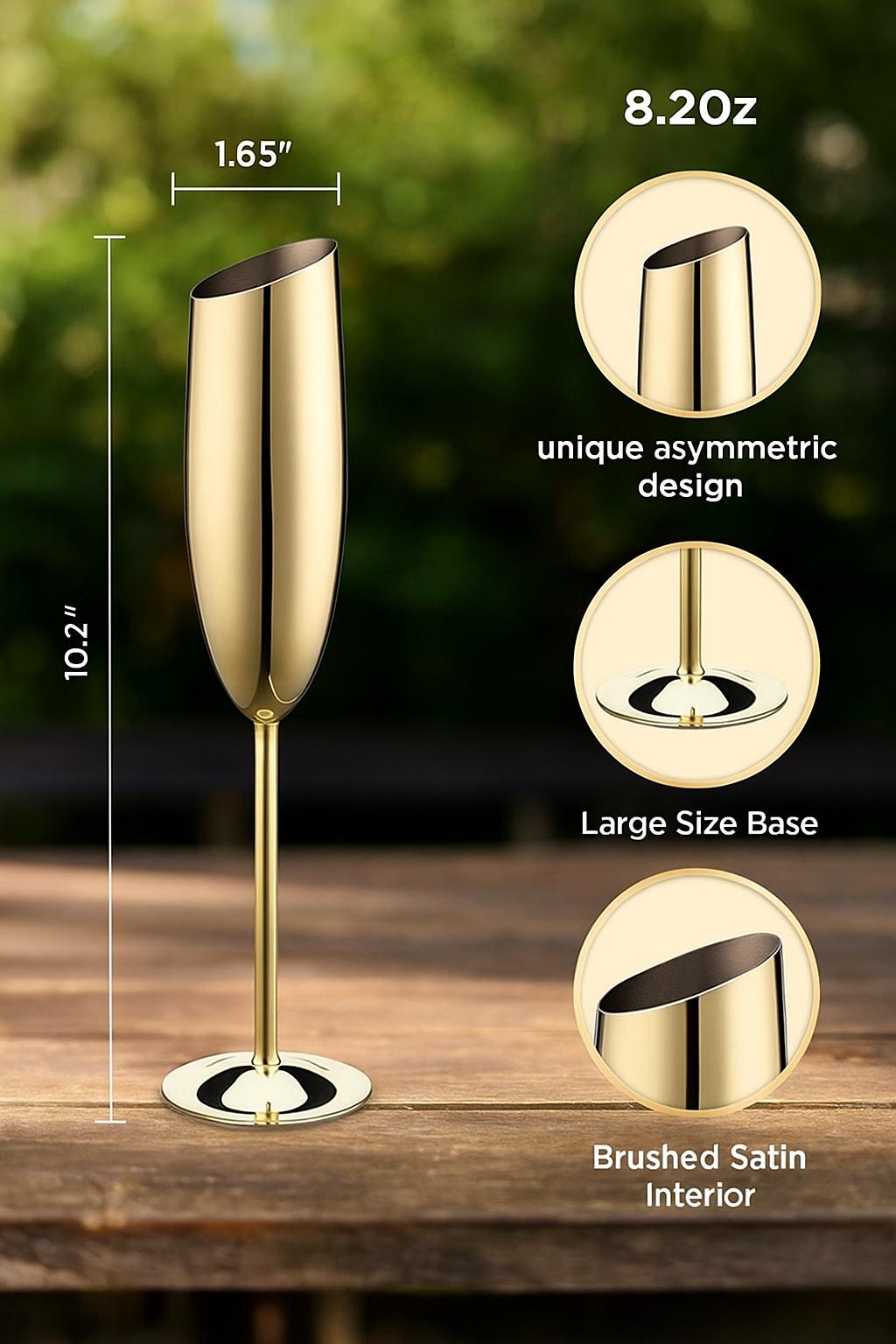 Gold Stainless Steel Champagne Flutes (Set of 2)