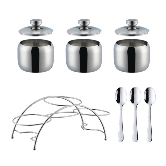 Stainless Steel Condiment Jar Set of 3 with Spoon and Lids